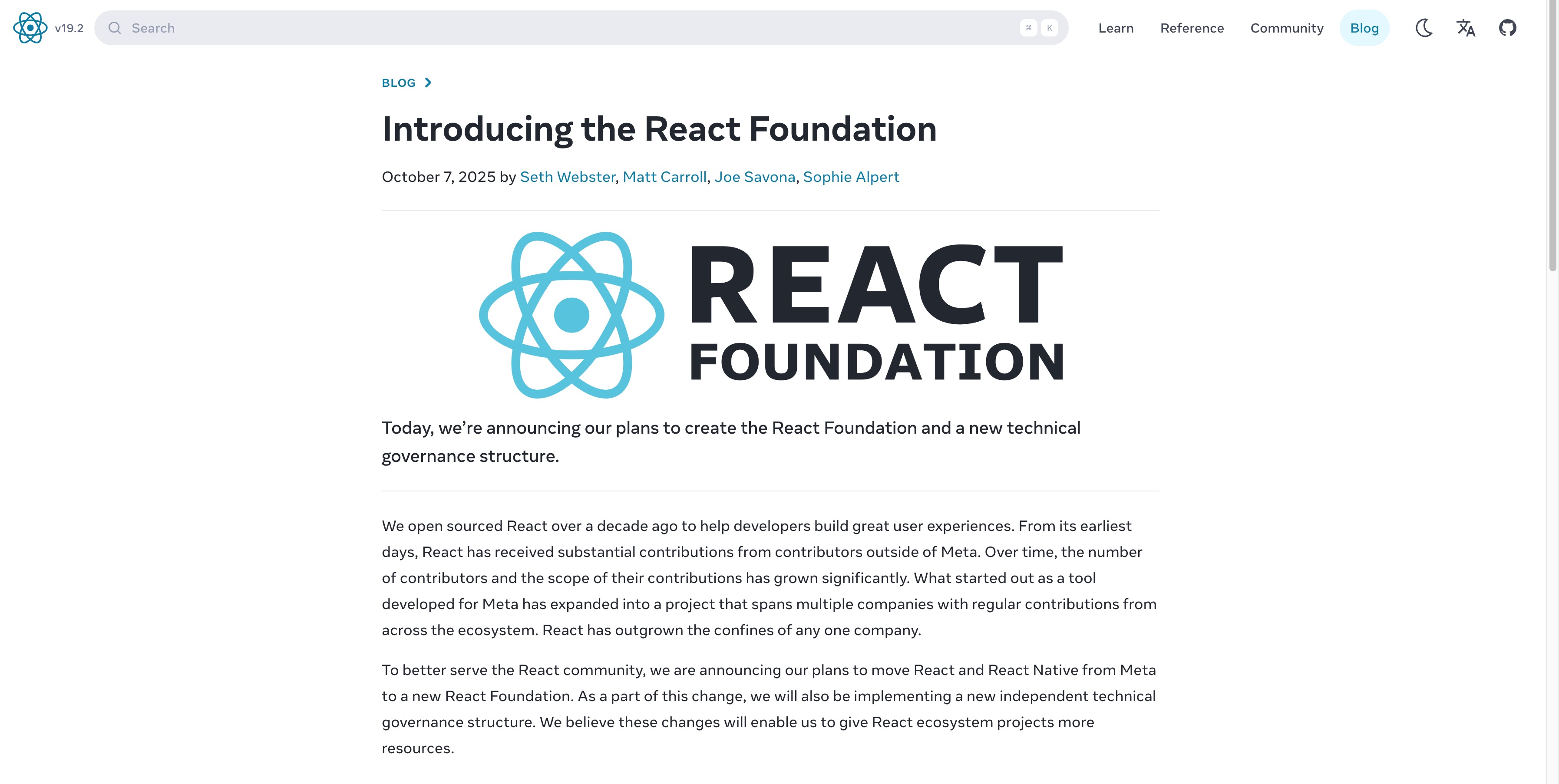 React 宣布独立